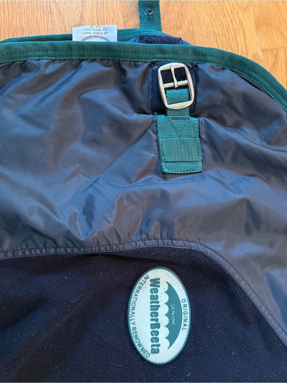 Weatherbetta horse size 75 Soft Navy Fleece cooler w/ green trim